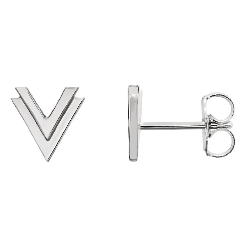 textured earrings for women -8 x 8mm (5/16 Inch) Polished Sterling Silver Small Double 'V' Earrings