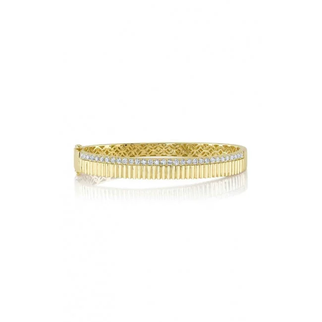 gold bracelets for women -Yellow Gold Diamond Hinge Bangle Bracelet