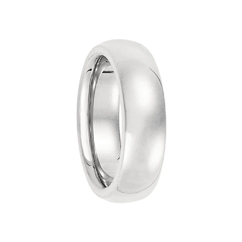 thick silver rings for women -6mm Heavy Polished Domed Comfort Fit 14k White Gold Band