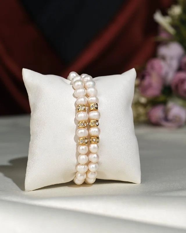 gold bracelets for women -Elegant White 2 line Bracelet