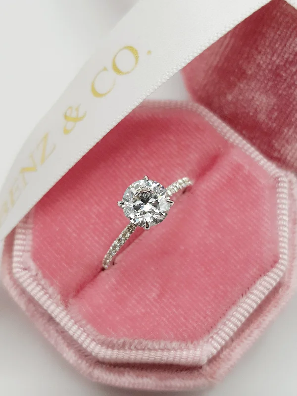 floral engagement rings -1.45 Carats Lab Grown Round Brilliant Cut Micropaved Side Stones Hidden Halo Diamond Engagement Ring