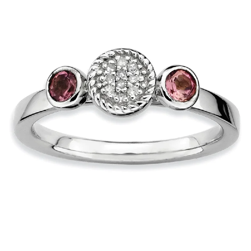 sun and moon rings for women -Sterling Silver Stackable Pink Tourmaline & .05 Ctw HI/I3 Diamond Ring