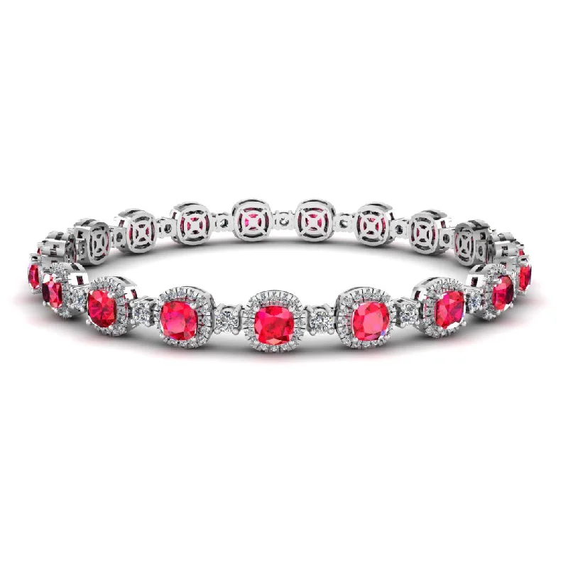 pearl bracelets for women -Cushion Shape 8.5 Carat Ruby Featuring Diamond Halo Bracelet BRHACCR