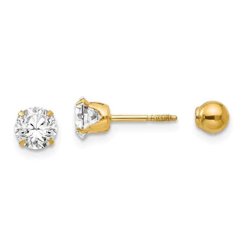 baroque pearl earrings for women -Reversible 5mm Crystal and Ball Screw Back Earrings in 14k Yellow Gold