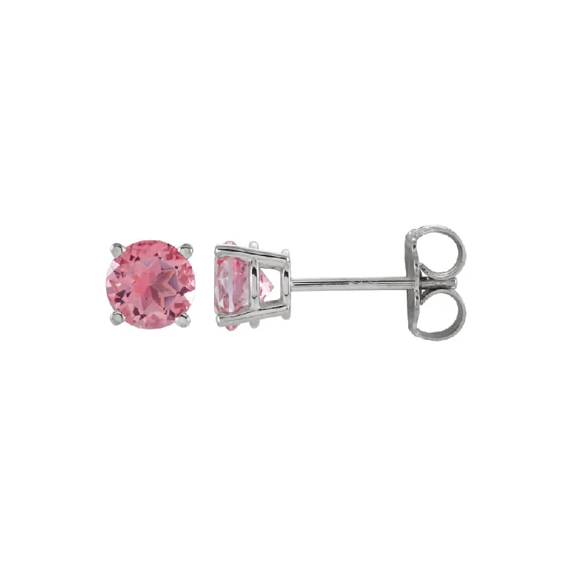 anniversary earrings for women -5mm Round Pink Tourmaline Stud Earrings in 14k White Gold