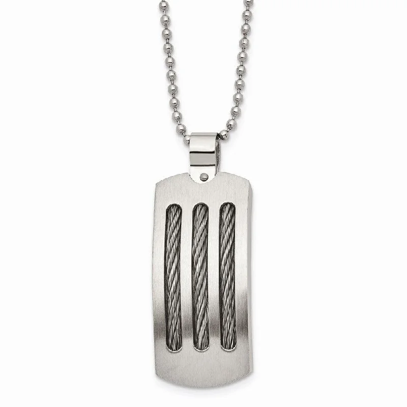 long chain necklaces for women -Stainless Steel Brushed and Polished Curved with Cable Necklace