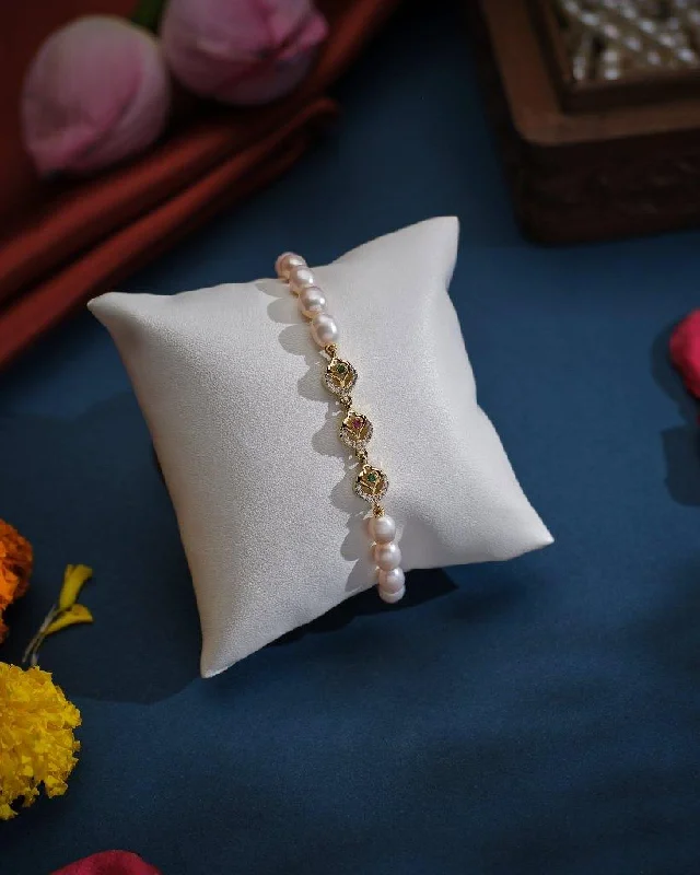 open cuff bracelets for women -Helix Pretty Pearl Bracelet