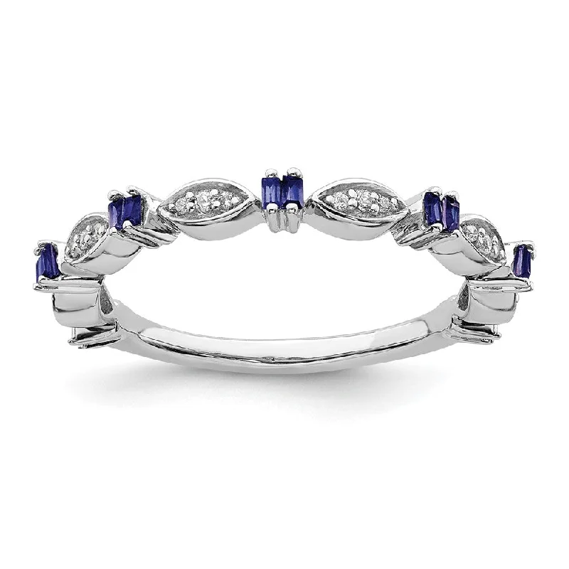 diamond solitaire rings for women -2.5mm Sterling Silver, Lab Created Sapphire & Diamond Stack Band