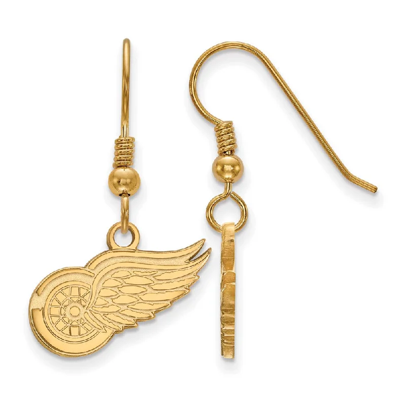 stud earrings for women -SS 14k Yellow Gold Plated NHL Detroit Red Wings Small Dangle Earrings