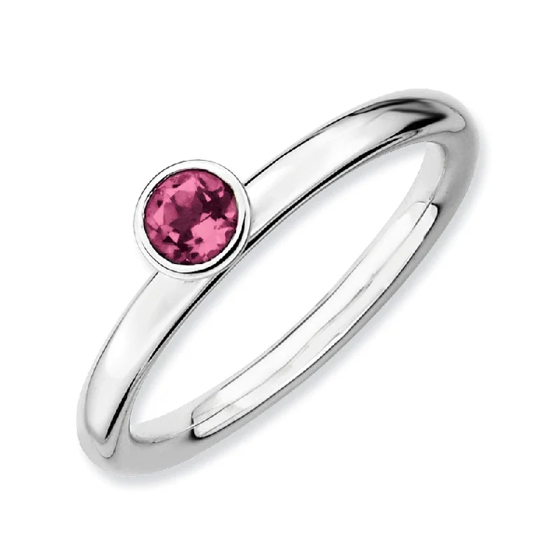 aquamarine rings for women -Stackable High Profile 4mm Pink Tourmaline Silver Ring