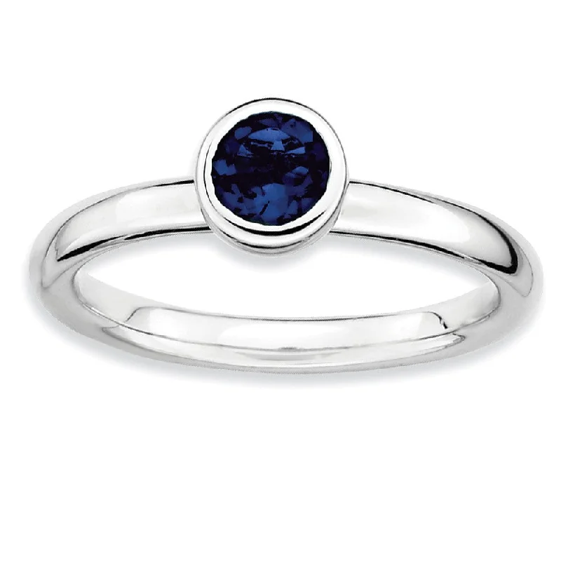 dainty rings for women -Stackable Low Profile 5mm Created Sapphire Silver Ring