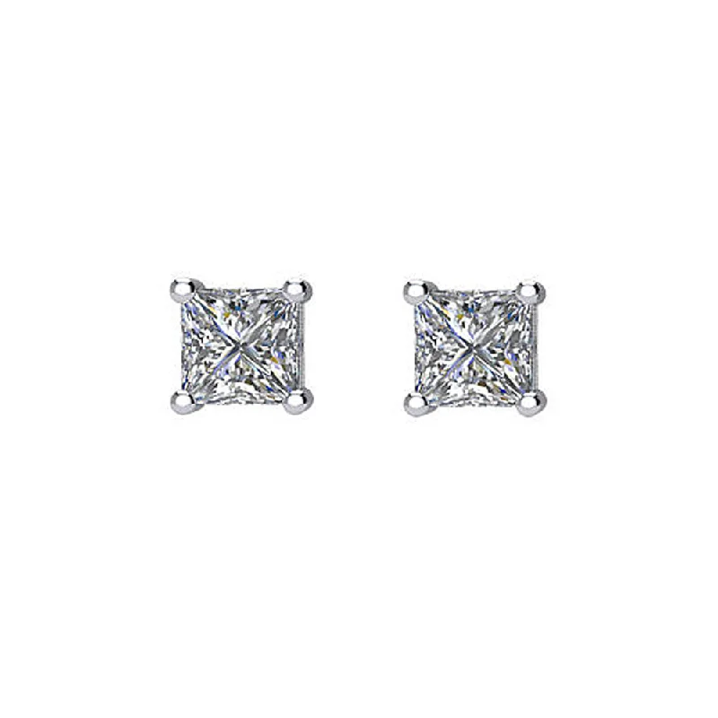 chunky earrings for women -Princess Cut Diamond (G-H, SI2-SI3) Stud Earrings in 14k White Gold