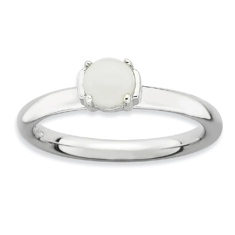 best everyday rings for women -Silver Stackable White Agate Ring