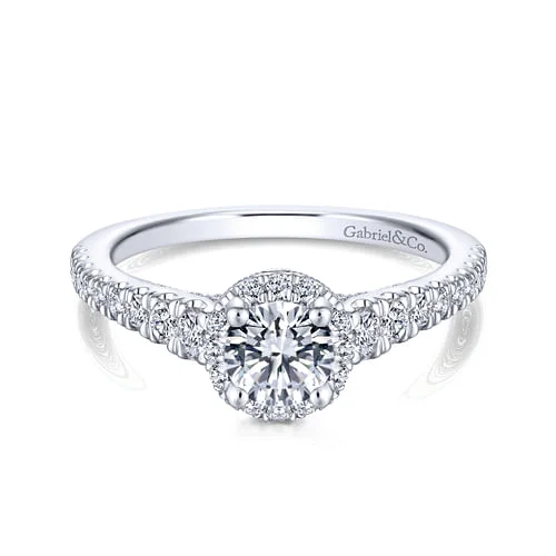 sustainable engagement rings -14K White Gold Round Halo Complete Diamond Engagement Ring