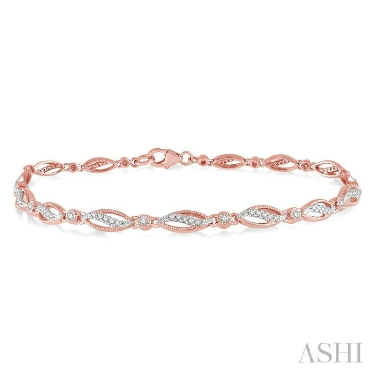 multi-stone bracelets for women -1/3 Ctw Round Cut Diamond Marquise Fashion Bracelet in 10K Rose Gold