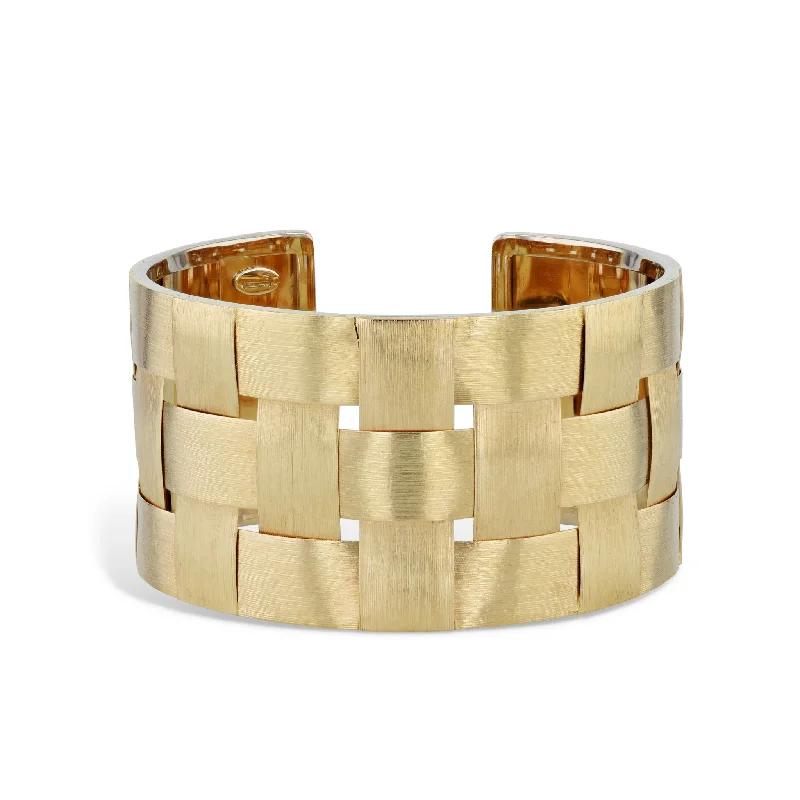 adjustable silver bracelets for women -Yellow Gold Florentine Weave Estate Cuff Bracelet