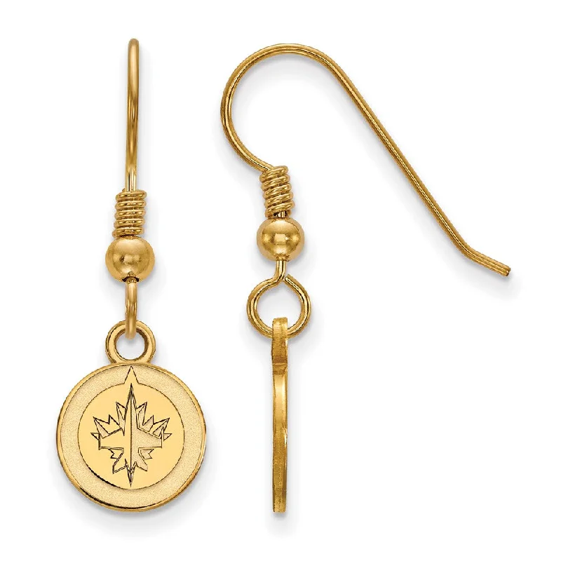 thick gold earrings for women -SS 14k Yellow Gold Plated NHL Winnipeg Jets XS Dangle Earrings