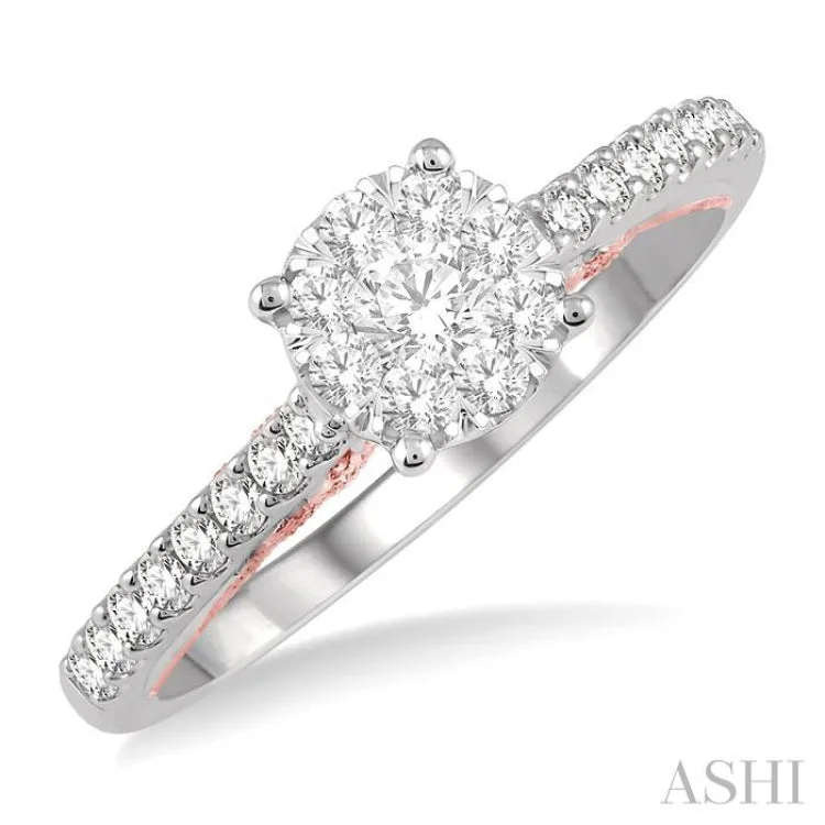 rose gold engagement rings -1/2 Ctw Round Cut Lovebright Diamond Solitaire Style Engagement Ring in 14K White and Rose Gold