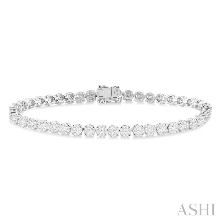 aesthetic bracelets for women -3 Ctw Round Cut Lovebright Diamond Bracelet in 14K White Gold