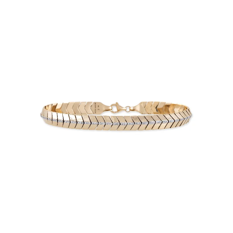 minimalist bracelets for women -PAVE DIAMOND CENTER FISHTAIL BRACELET