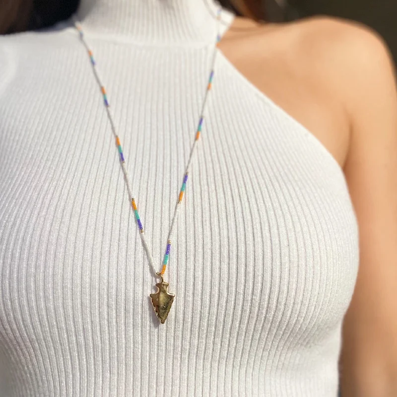 textured necklaces for women -DEMI BEADED ARROWHEAD NECKLACE