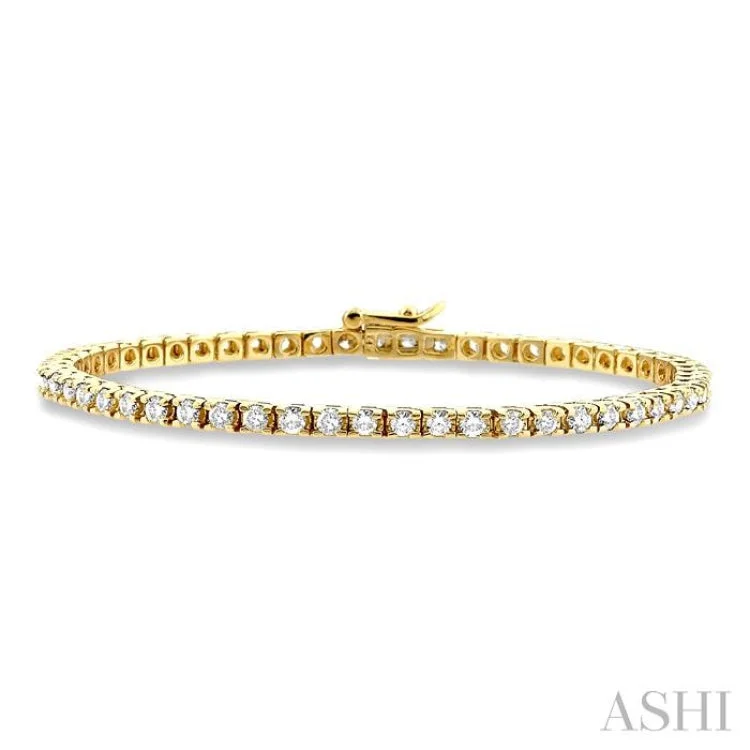 charm bracelets for women -3 Ctw Square Shape Round Cut Diamond Tennis Bracelet in 14K Yellow Gold