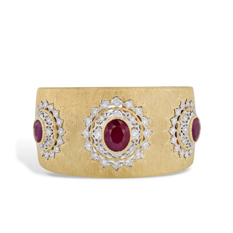 cubic zirconia solitaire bracelets -Buccellati Ruby Yellow and White Gold Estate Bracelet