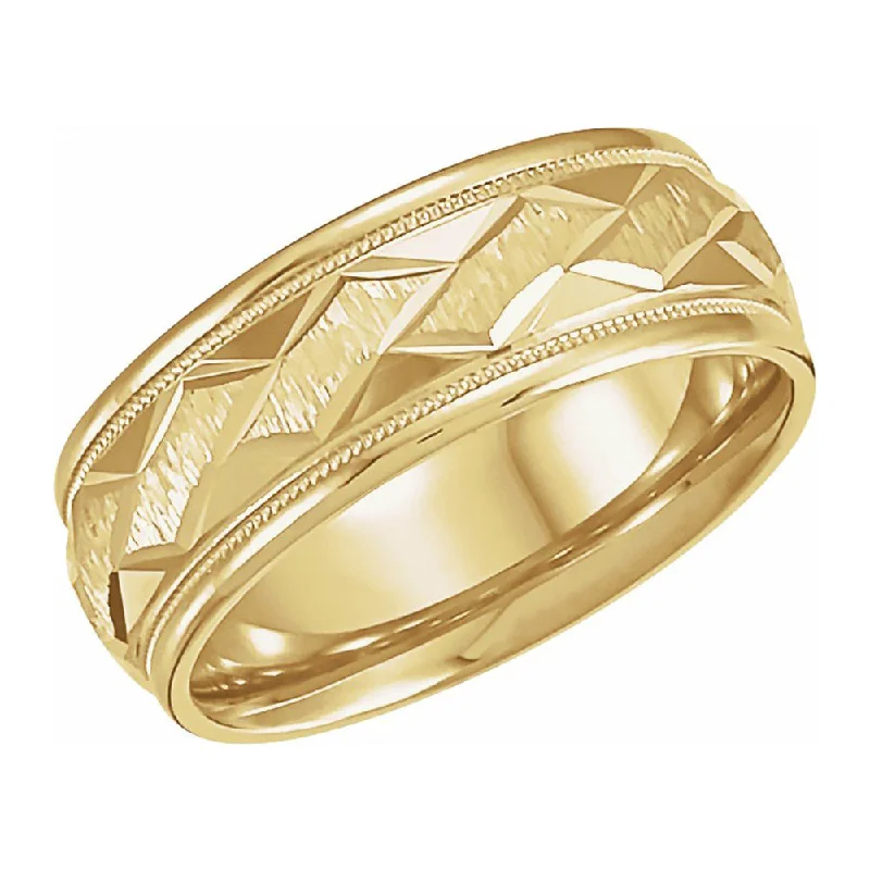 engraved rings for women -7mm 14K Yellow Gold Carved Design Comfort Fit Band