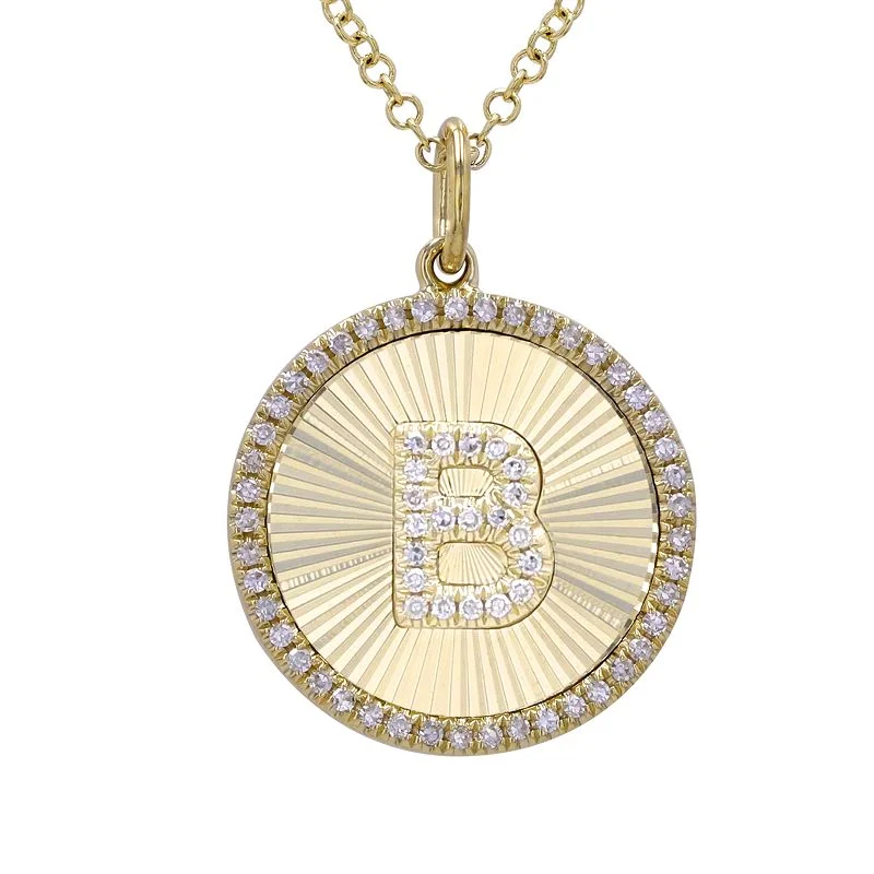 gold necklaces for women -FLUTED  INITIAL DISC NECKLACE