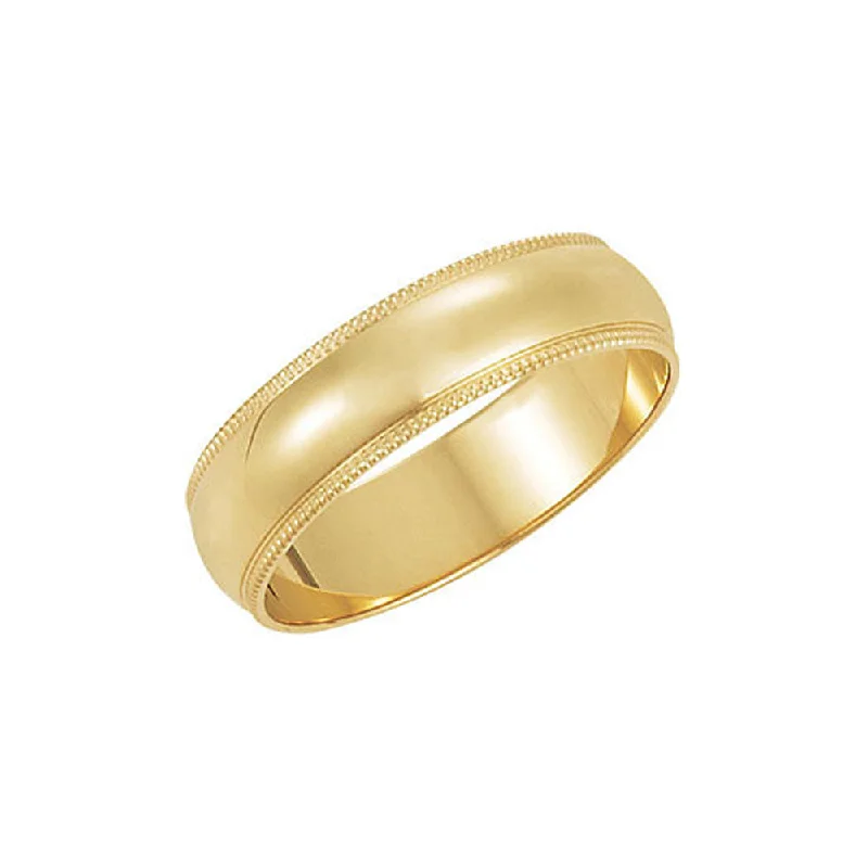 elegant wedding rings for women -6mm Milgrain Edge Domed Light Band in 14k Yellow Gold