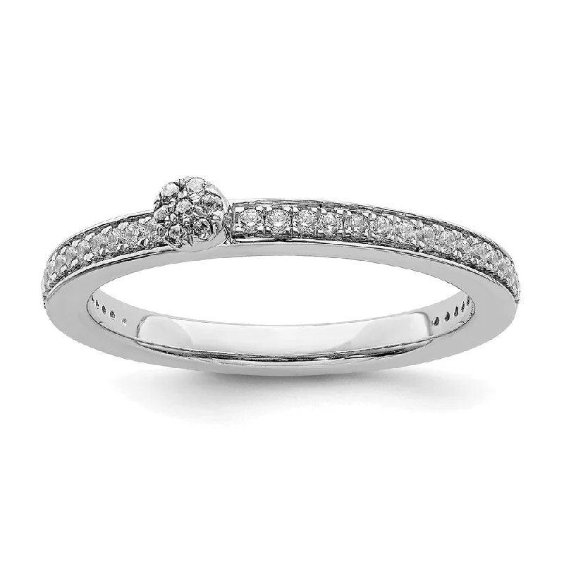 thin stacking rings for women -14k White Gold, White Topaz & 1/8 Ctw Diamond Stackable Ring