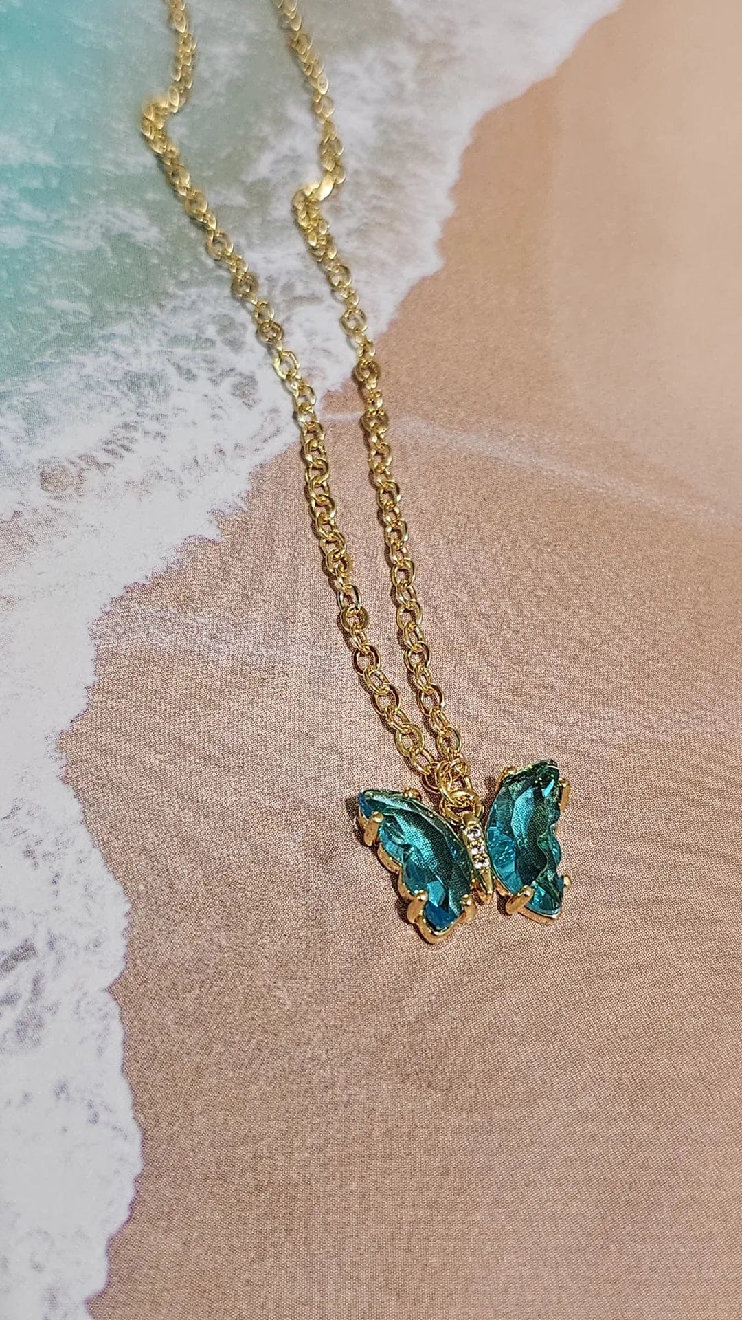 long chain necklaces for women -Blue Topaz Butterfly Necklace