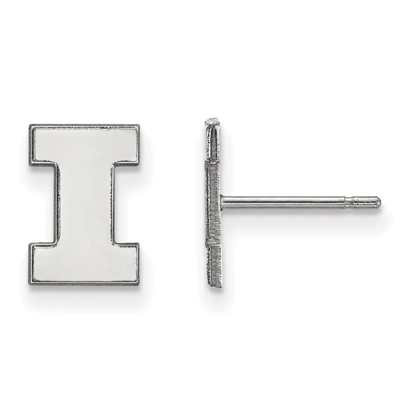 baguette earrings for women -14k White Gold University of Illinois XS (Tiny) 'I' Post Earrings