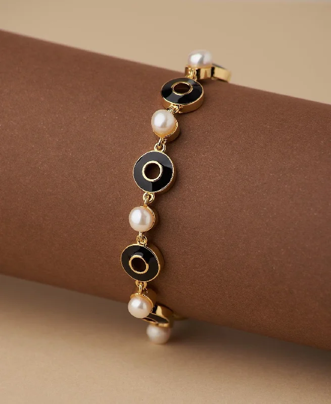 thick silver bracelets for women -Fashionable Pearl Enamel Bracelet