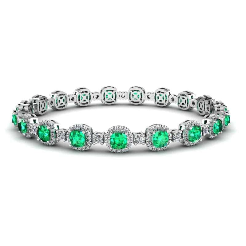 statement bracelets for women -Cushion Shape 8.5 Carat Emerald Featuring Diamond Halo Bracelet BRHACCE