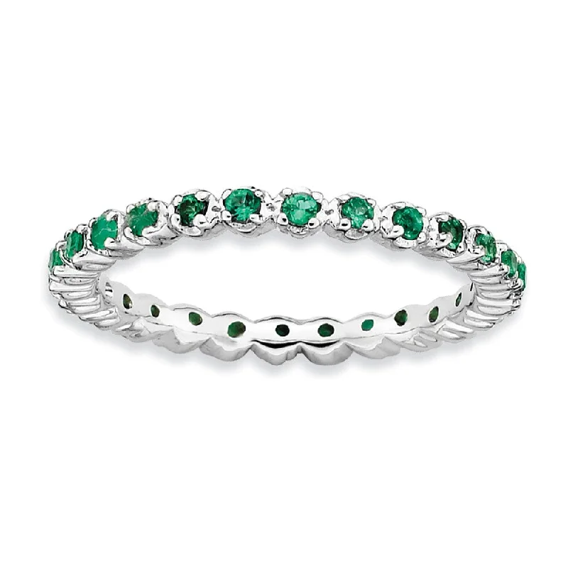 aesthetic rings for women -2.25mm Sterling Silver Stackable Created Emerald Prong Set Band