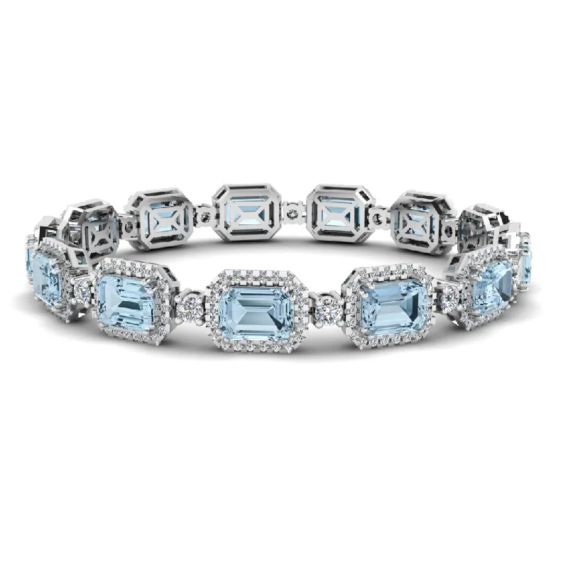 boho bracelets for women -Emerald Shape 14 Carat Aquamarine Center Featuring Diamond Halo Bracelet BRHAEMA