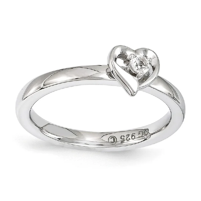 pave rings for women -Sterling Silver Stackable Expressions White Topaz 6mm Heart Ring