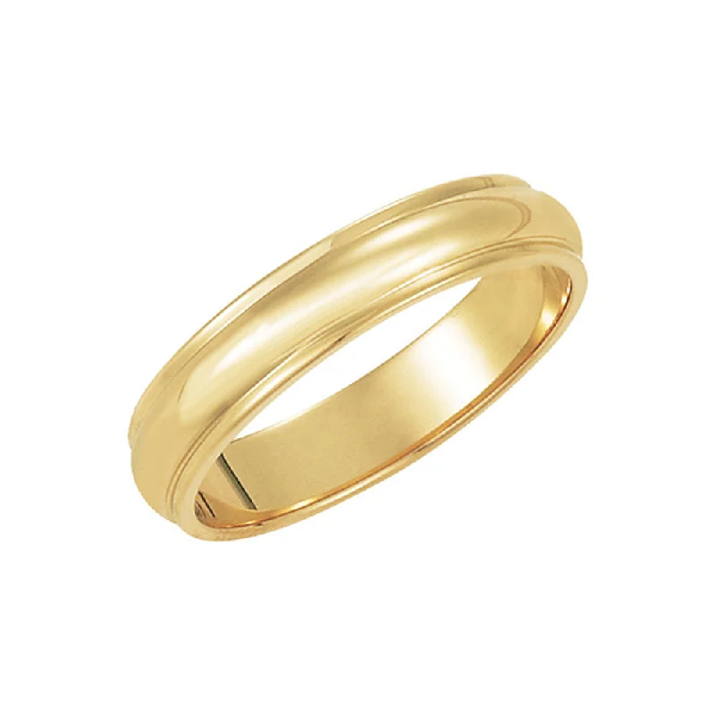 simple band rings for women -4mm Half Round Ridged Edge Band in 10k Yellow Gold