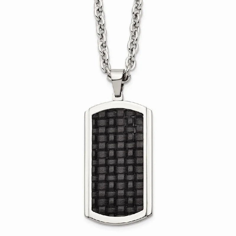 infinity necklaces for women -Stainless Steel Polished Leather Inlay Dog Tag Necklace