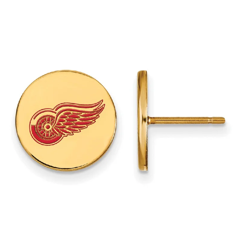 wedding pearl earrings for women -SS 14k Yellow Gold Plated NHL Red Wings SM Enamel Post Earrings