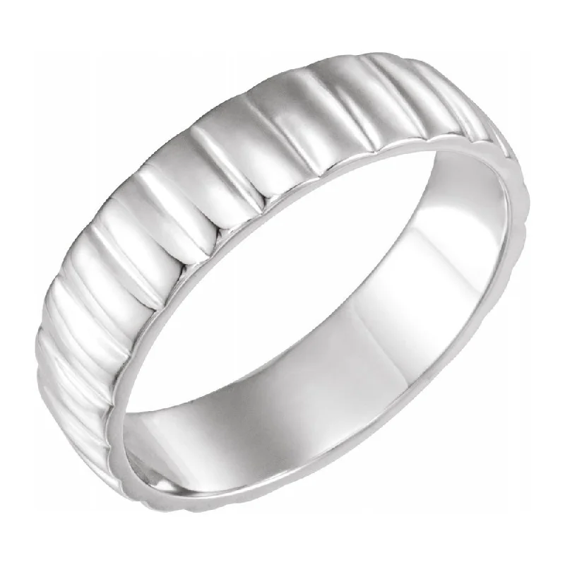 engraved rings for women -6mm 14K White Gold Polished Grooved Standard Fit Band