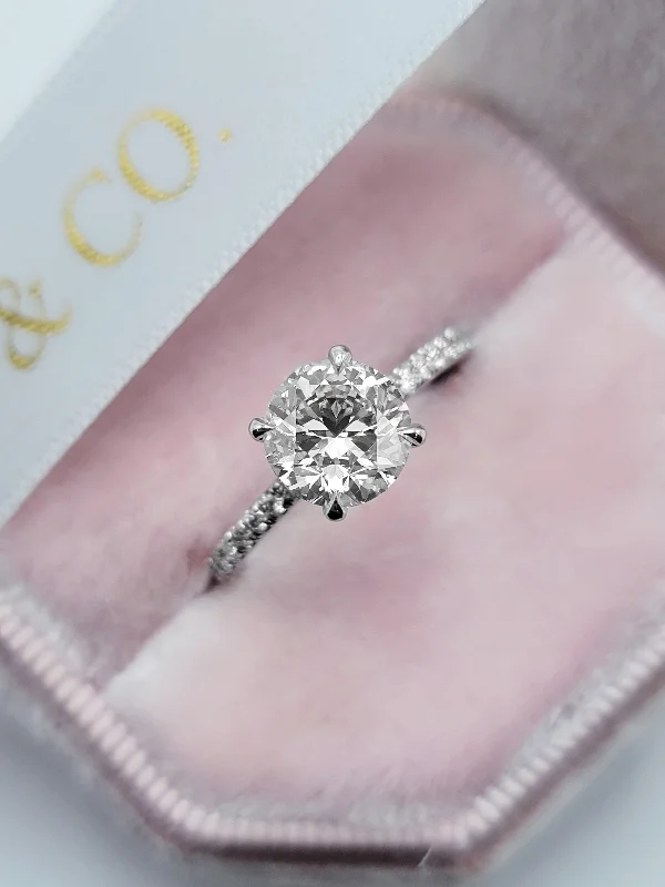 pear-shaped engagement rings -2.05 Carats Lab Grown Round Brilliant Cut Micropave Side Stones Hidden Halo Diamond Engagement Ring