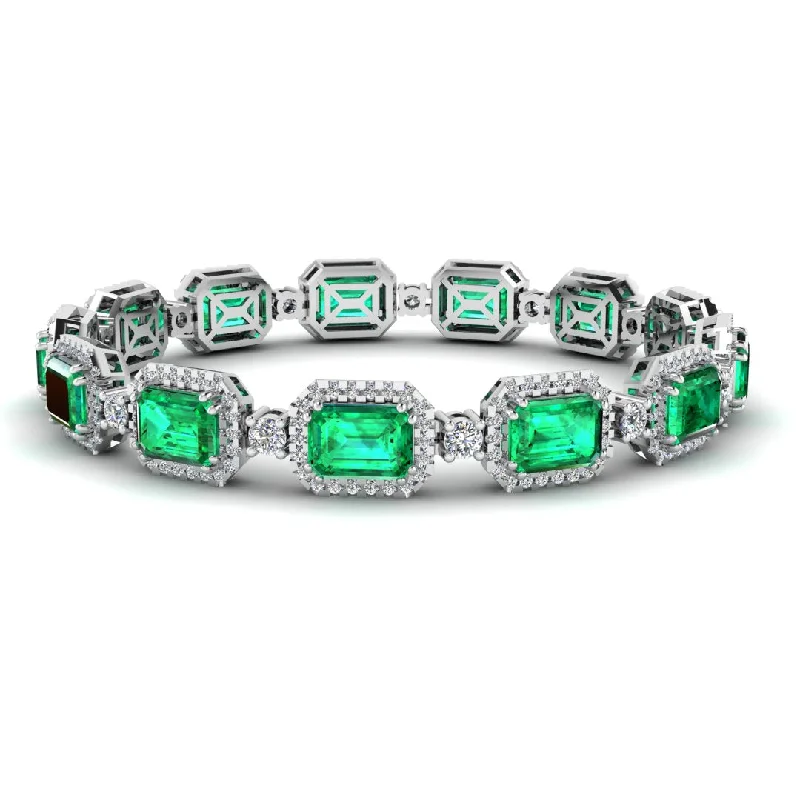 bangle bracelets for women -Emerald Shape 14 Carat Emerald Gem Center Featuring Diamond Halo Bracelet BRHAEME