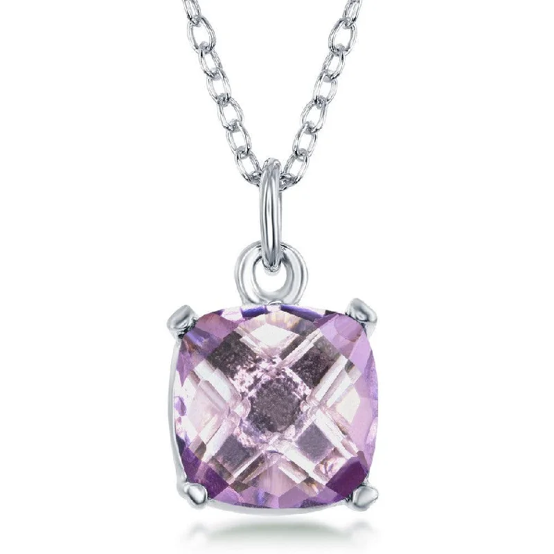 sapphire pendant necklaces for women -Sterling Silver 'June Birthstone' Square Pink Amethyst Necklace