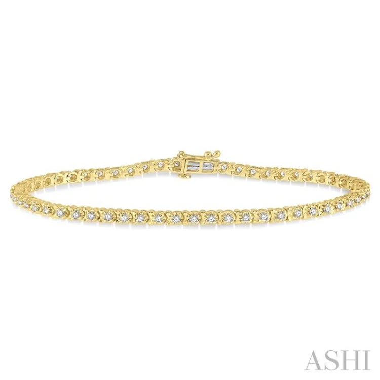 thin layering bracelets for women -1 ctw Round Cut Diamond Tulip Bracelet in 14K Yellow Gold