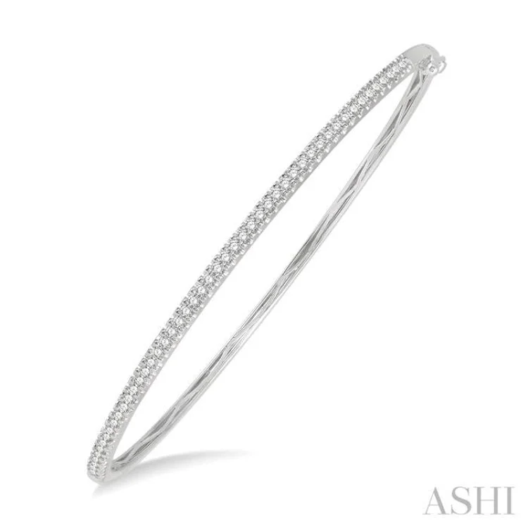 chunky bracelets for women -1/2 ctw Slim Round Cut Diamond Bangle Bracelet in 14K White Gold