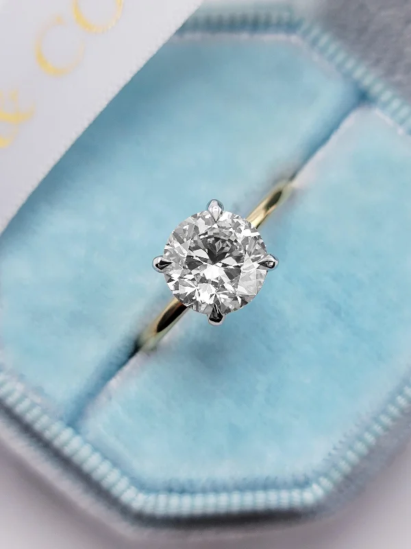 halo engagement rings -2.35 Carats Lab Grown Round Brilliant Cut Two Tone Solitaire Hidden Halo Diamond Engagement Ring