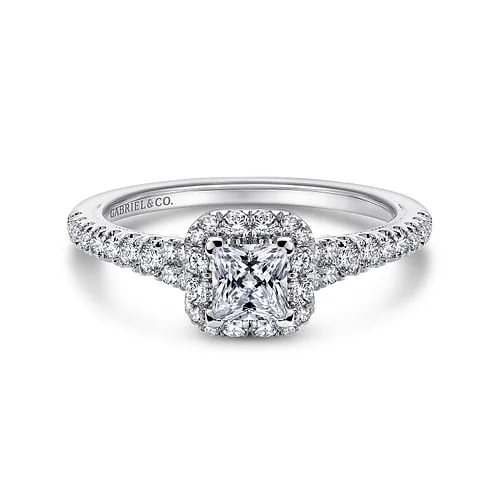 nature-inspired engagement rings -14K White Gold Princess Halo Complete Diamond Engagement Ring