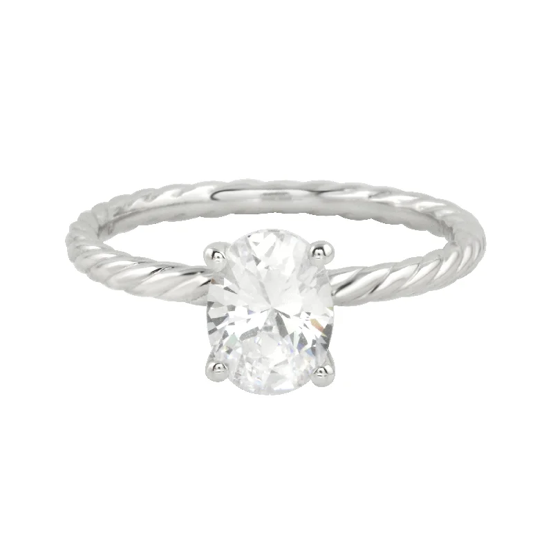 solitaire engagement rings -Serenity Solitaire Oval Diamond Twisted Band Engagement Ring